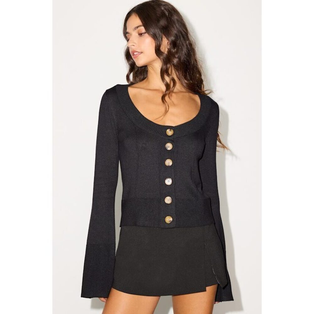 Lulus Bastian Black Button-front Cardigan Sweater Top - Size M